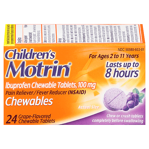 Motrin Children's Ibuprofen 100 Mg Chewable Tablets, Grape by Pasteur Pharmacy