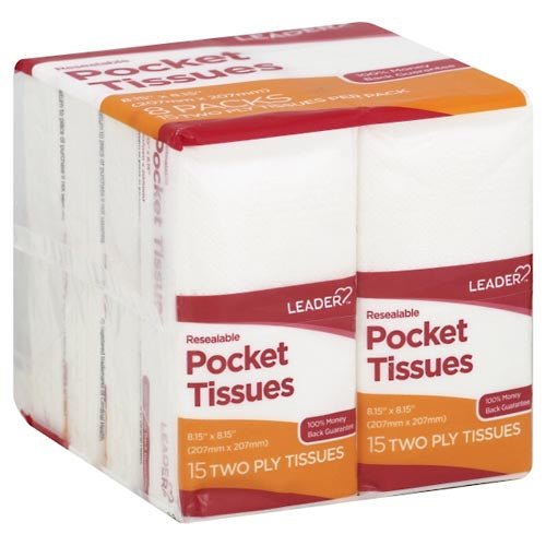 Leader Pocket Tissues, Resealable, Two Ply by Pasteur Pharmacy