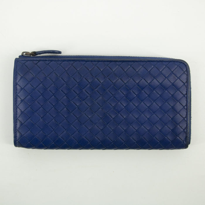 Bottega Veneta Blue Intrecciato Leather L-shaped Zipper Long Wallet #2397 by Bolt Boutique