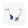 1.90 Ct Oval Blue Sapphire & Diamond Prong 10K Gold Dangle Earrings by Fine Color Jewels