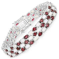 24.08 Cttw Oval White Opal and Red Rhodolite Prong Silver Three Row Tennis Bracelet by Fine Color Jewels