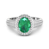 1.95 Ct Oval Green Zambian Emerald and White Diamond Prong 14k Gold Halo Pave Bridge Ring