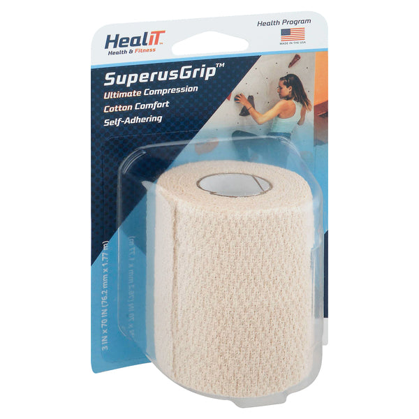 Healit SuperusGrip Ultimate Self-Adhering Compression Wrap, 100% Cotton, Beige, 3" x 70" by Pasteur Pharmacy