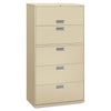 HON Brigade 600 Series Lateral File, 4 Legal/Letter-Size File Drawers, 1 Roll-Out File Shelf, Putty, 36" x 18" x 64.25"