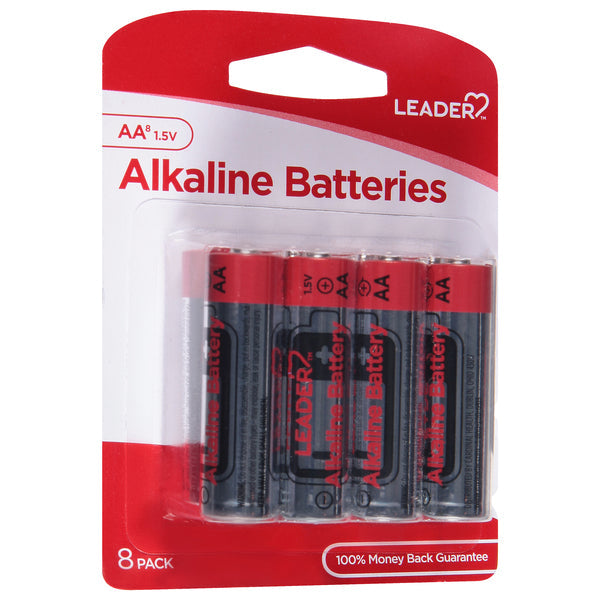 Leader Alkaline AA Batteries, 1.5V Long-Lasting Power, 8 Count Value Pack by Pasteur Pharmacy