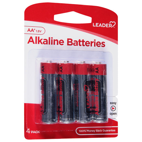 Leader AA Alkaline Batteries, 1.5V Long-Lasting Power, 4 Count Pack by Pasteur Pharmacy