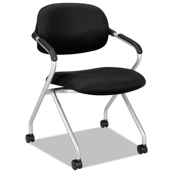HON HVL303 Nesting Arm Chair, Supports Up to 250 lb, Black Seat/Back, Silver Base