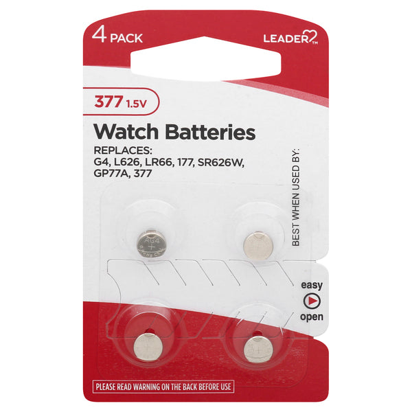 Leader 377 Watch Battery, SR626SW Silver Oxide 1.55V, Long-Lasting Button Cell, 4 Count by Pasteur Pharmacy