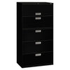 HON Brigade 600 Series Lateral File, 4 Legal/Letter-Size File Drawers, 1 Roll-Out File Shelf, Black, 36" x 18" x 64.25"