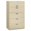HON Brigade 600 Series Lateral File, 4 Legal/Letter-Size File Drawers, 1 Roll-Out File Shelf, Putty, 42" x 18" x 64.25"