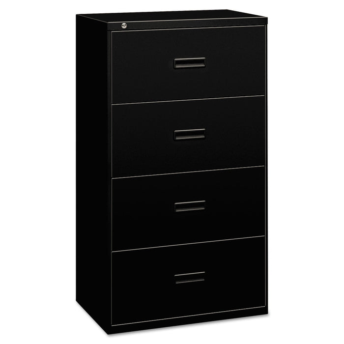 HON 400 Series Lateral File, 4 Legal/Letter-Size File Drawers, Black, 30" x 18" x 52.5"