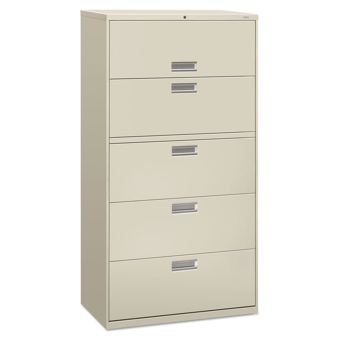 HON Brigade 600 Series Lateral File, 4 Legal/Letter-Size File Drawers, 1 Roll-Out File Shelf, Light Gray, 36" x 18" x 64.25"