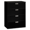 HON Brigade 600 Series Lateral File, 4 Legal/Letter-Size File Drawers, Black, 42" x 18" x 52.5"