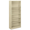 HON Metal Bookcase, Six-Shelf, 34.5w x 12.63d x 81.13h, Putty