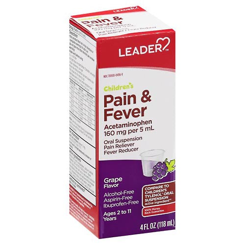 LEADER™ Children's Acetaminophen 160 mg/5 mL Grape Oral Suspension, 118 mL by Pasteur Pharmacy