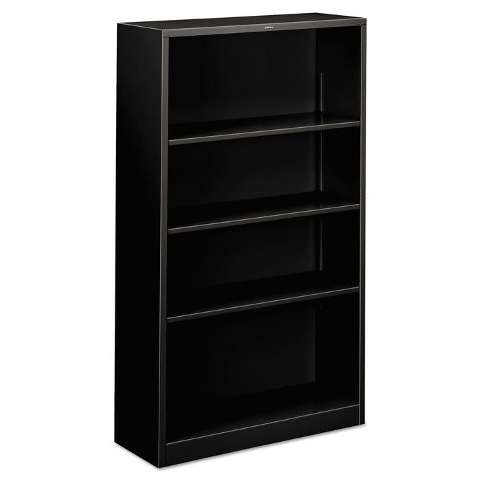 HON Metal Bookcase, Four-Shelf, 34.5w x 12.63d x 59h, Black