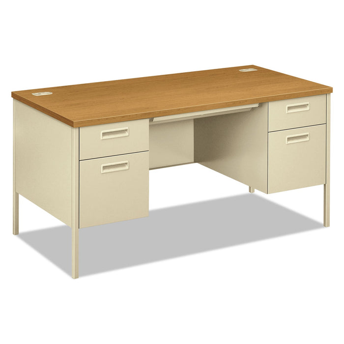 HON Metro Classic Series Double Pedestal Desk, Flush Panel SCS, 60" x 30" x 29.5", Harvest/Putty