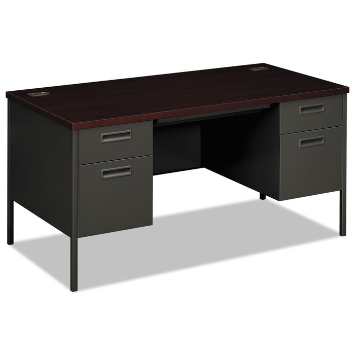 HON Metro Classic Series Double Pedestal Desk, Flush Panel, 60" x 30" x 29.5", Mahogany/Charcoal