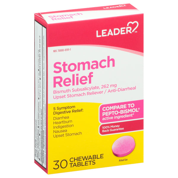 Leader Stomach Relief Bismuth Subsalicylate 262 Mg Chewable Tablets 30Ct by Pasteur Pharmacy
