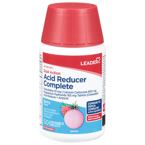 Leader Health Care Acid Reducer Complete, Dual Action, Berry Flavor, Chewable Tablets by Pasteur Pharmacy