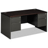 HON 38000 Series Double Pedestal Desk, 60" x 30" x 29.5", Mahogany/Charcoal
