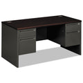 HON 38000 Series Double Pedestal Desk, 60" x 30" x 29.5", Mahogany/Charcoal