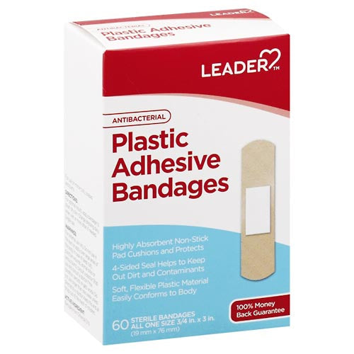 Leader™ Antibacterial Plastic Bandages – 60 Count by Pasteur Pharmacy