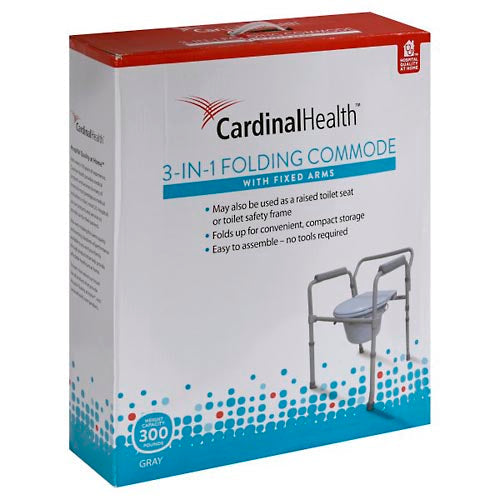 Cardinal Health, Commode, 3-in-1, With Fixed Arms, Folding, Gray by Pasteur Pharmacy