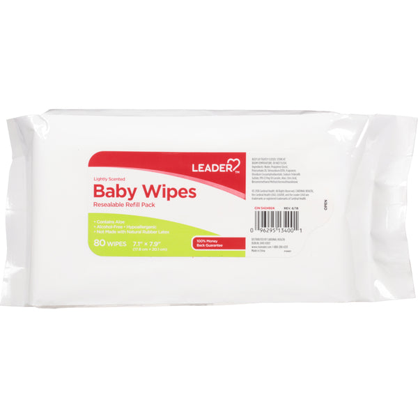 Leader Baby Wipes, Lightly Scented, Resealable, Refill Pack, 80ea by Pasteur Pharmacy