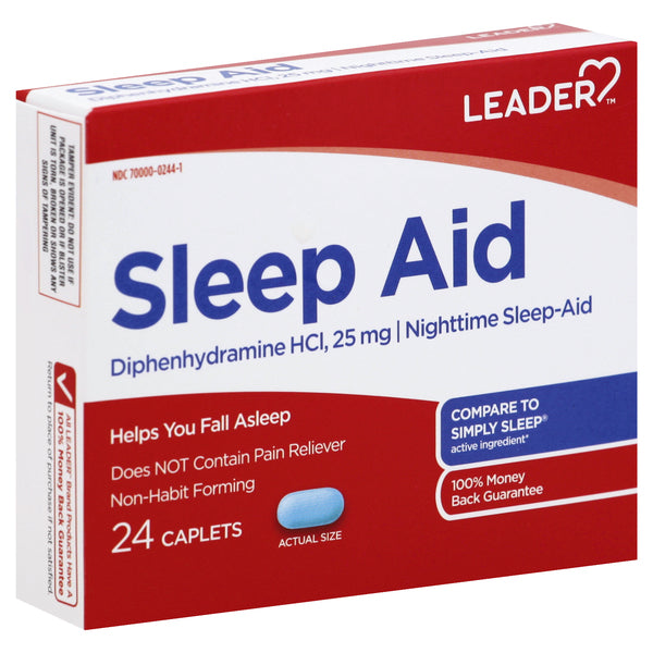 Leader Nighttime Sleep Aid - Diphenhydramine HCl 25 mg, 24 Caplets by Pasteur Pharmacy
