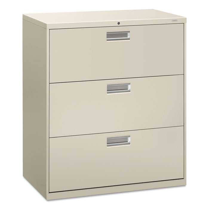 HON Brigade 600 Series Lateral File, 3 Legal/Letter-Size File Drawers, Light Gray, 36" x 18" x 39.13"