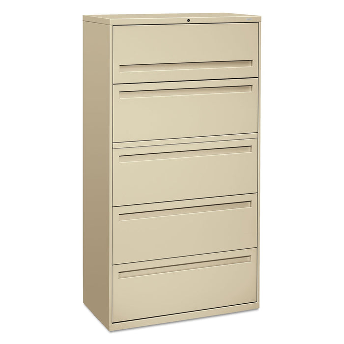 HON Brigade 700 Series Lateral File, 4 Legal/Letter-Size File Drawers, 1 File Shelf, 1 Post Shelf, Putty, 36" x 18" x 64.25"