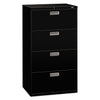 HON Brigade 600 Series Lateral File, 4 Legal/Letter-Size File Drawers, Black, 30" x 18" x 52.5"