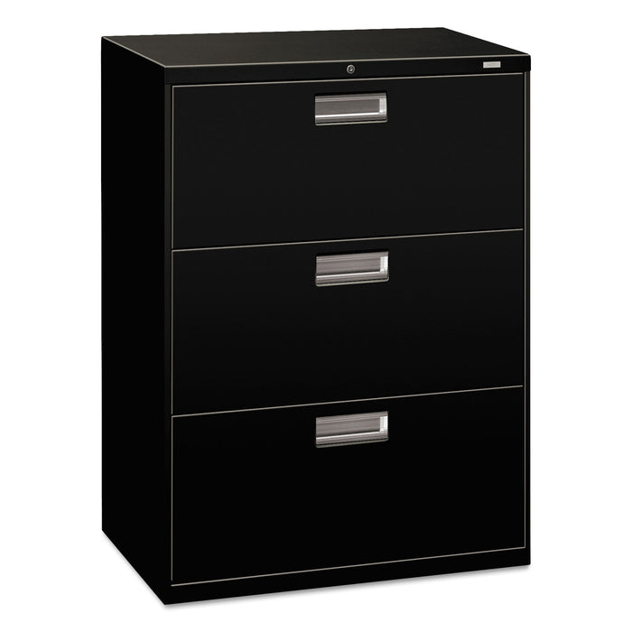 HON Brigade 600 Series Lateral File, 3 Legal/Letter-Size File Drawers, Black, 30" x 18" x 39.13"