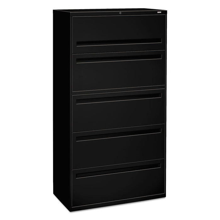 HON Brigade 700 Series Lateral File, 4 Legal/Letter-Size File Drawers, 1 File Shelf, 1 Post Shelf, Black, 36" x 18" x 64.25"