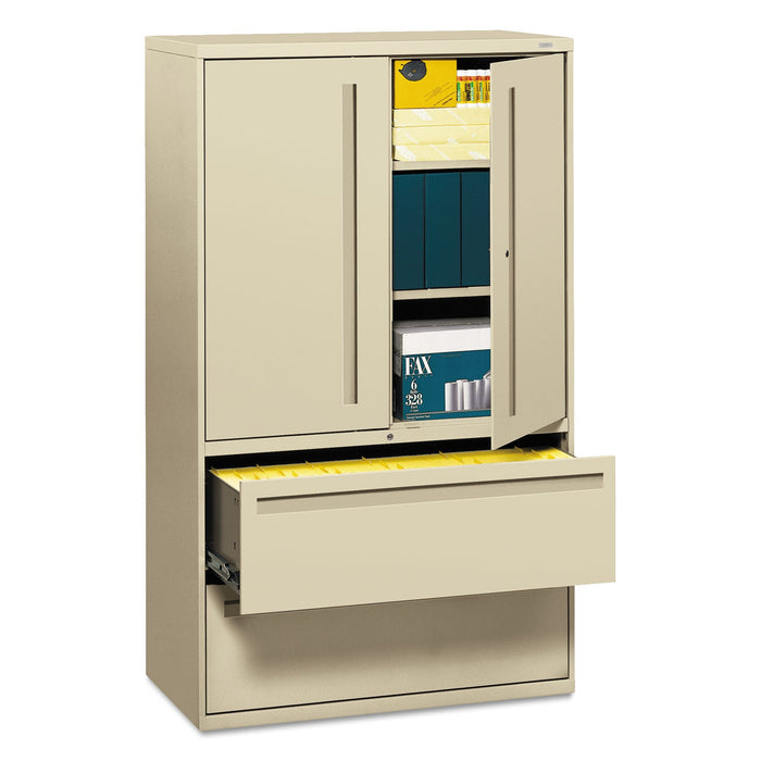 HON Brigade 700 Series Lateral File, Three-Shelf Enclosed Storage, 2 Legal/Letter-Size File Drawers, Putty, 42" x 18" x 64.25"