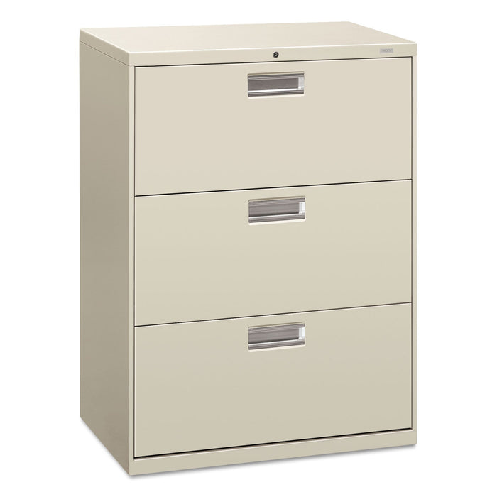 HON Brigade 600 Series Lateral File, 3 Legal/Letter-Size File Drawers, Light Gray, 30" x 18" x 39.13"