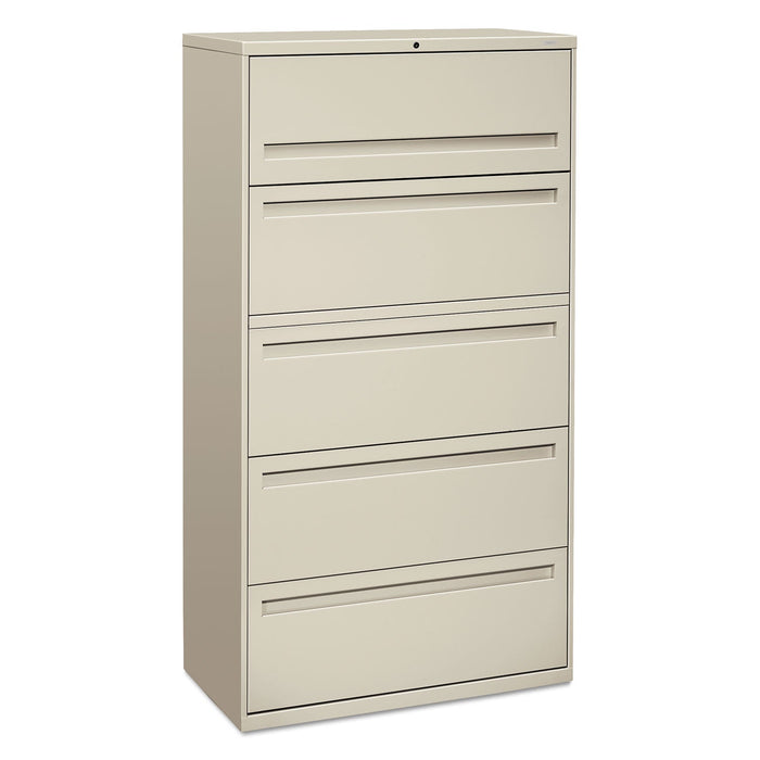 HON Brigade 700 Series Lateral File, 4 Legal/Letter-Size File Drawers, 1 File Shelf, 1 Post Shelf, Light Gray, 36" x 18" x 64.25"
