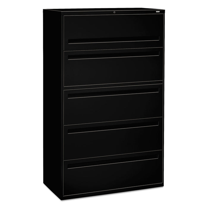 HON Brigade 700 Series Lateral File, 4 Legal/Letter-Size File Drawers, 1 File Shelf, 1 Post Shelf, Black, 42" x 18" x 64.25"