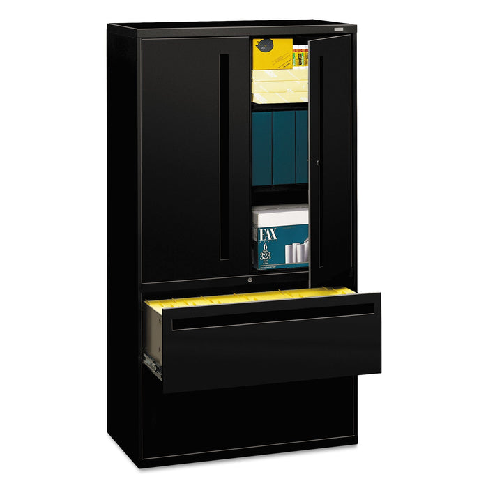 HON Brigade 700 Series Lateral File, Three-Shelf Enclosed Storage, 2 Legal/Letter-Size File Drawers, Black, 36" x 18" x 64.25"