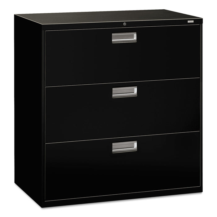 HON Brigade 600 Series Lateral File, 3 Legal/Letter-Size File Drawers, Black, 42" x 18" x 39.13"