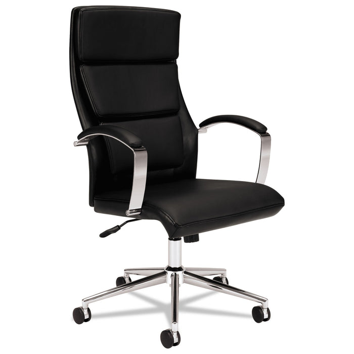 HON HVL105 Executive High-Back Leather Chair, Supports 250 lb, 17.5" to 20.25" Seat, Black Seat/Back, Polished Aluminum Base