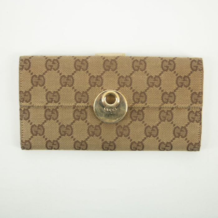 Gucci Brown x Ivory GG Canvas x Leather Long Wallet #2418 by Bolt Boutique
