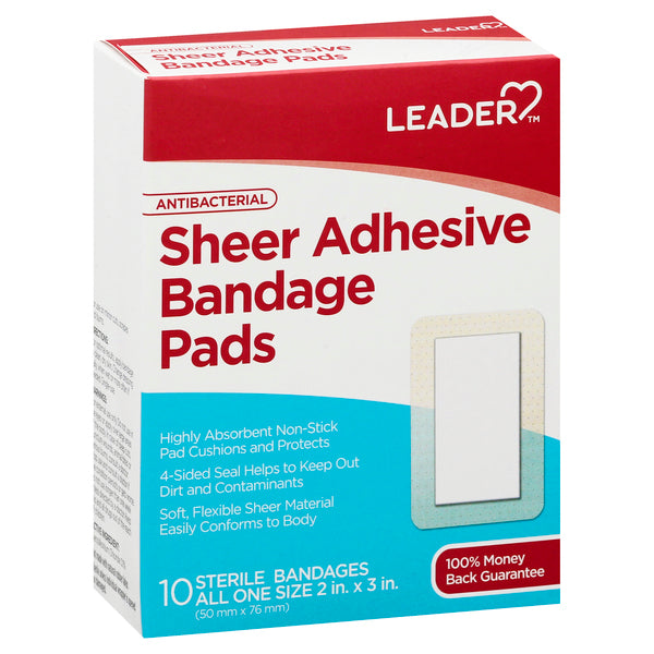 Leader Adhesive Bandage Pads, Sheer, Antibacterial, All One Size,10ea by Pasteur Pharmacy