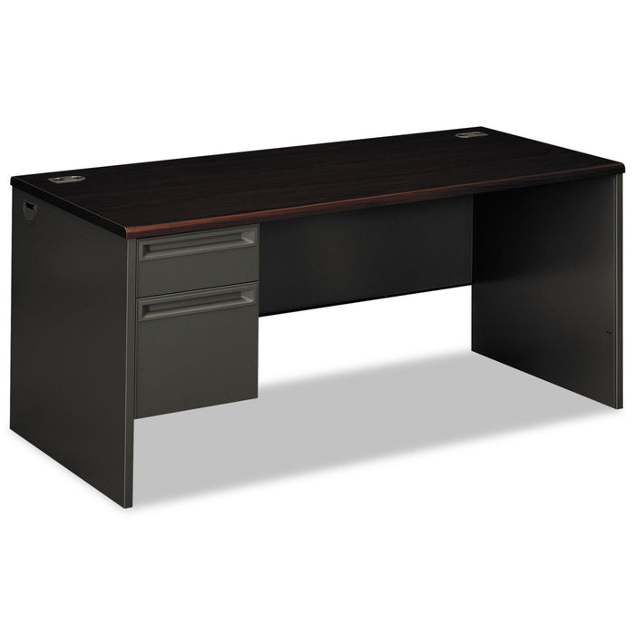 HON 38000 Series Left Pedestal Desk, 66" x 30" x 29.5", Mahogany/Charcoal