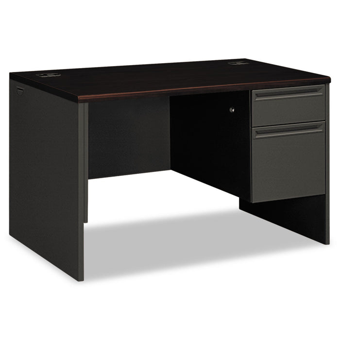 HON 38000 Series Right Pedestal Desk, 48" x 30" x 29.5", Mahogany/Charcoal