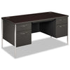 HON Mentor Series Double Pedestal Desk, 60" x 30" x 29.5", Mahogany/Charcoal