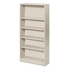 HON Metal Bookcase, Five-Shelf, 34.5w x 12.63d x 71h, Light Gray