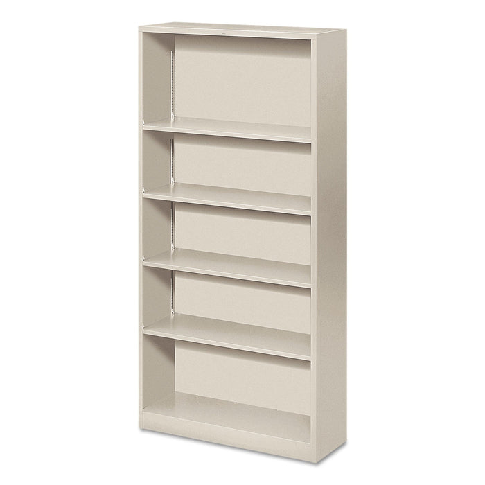 HON Metal Bookcase, Five-Shelf, 34.5w x 12.63d x 71h, Light Gray