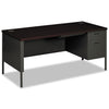 HON Metro Classic Series Right Pedestal "L" Workstation Desk, 66" x 30" x 29.5", Mahogany/Charcoal